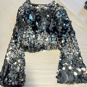 Zara sequin flare sleeve crop top